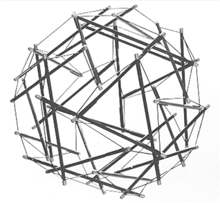 Polyhedral tensegrity structures emerging from a configuration of non-touching "poles" or "pillars"