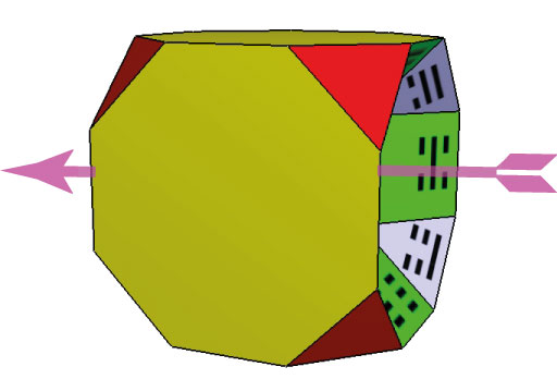 6-phase cycle of axial transformations of drilled truncated cube 