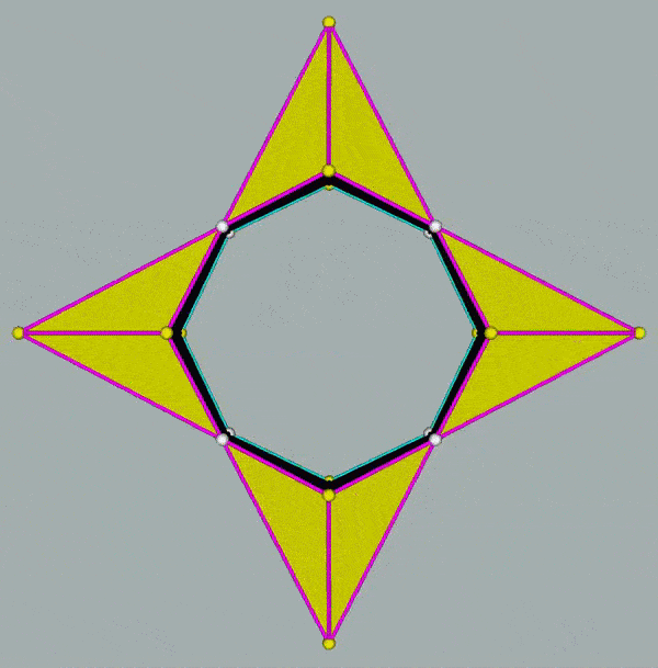 Colouring of 16 faces of dual of simplest torus -- a star torus