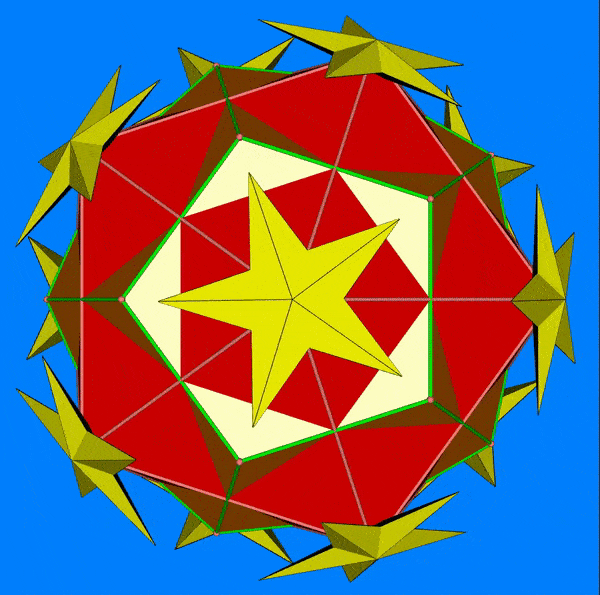 12 EU stars rotating on 12 icosahedral vertices