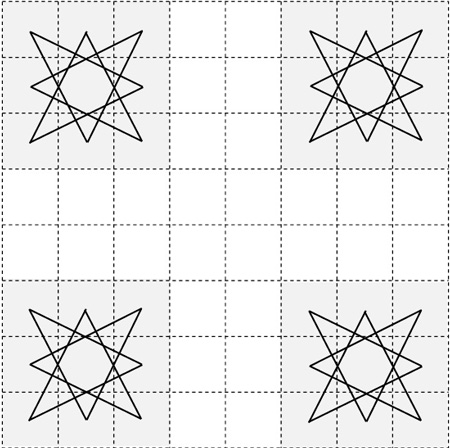Distinction between 3x3 patterns within a 4x4 context xxx