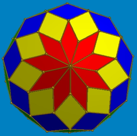 Polar view of zonohedrified 9-gonal antiprism with 9-fold symmetry