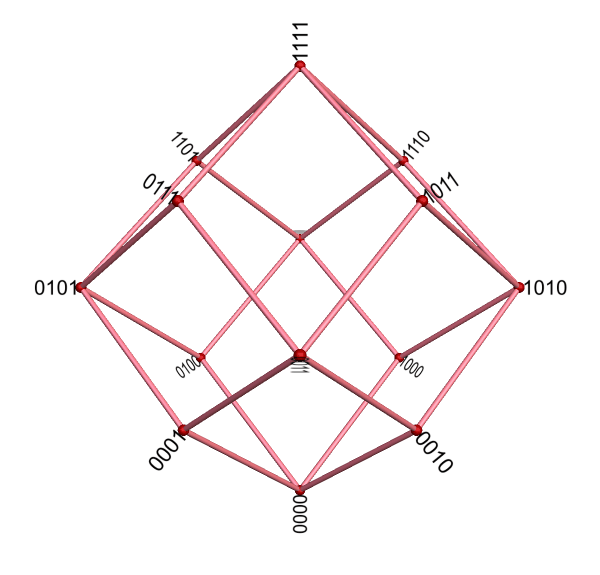 Rhombic dodecahedron with contingent bitstrings