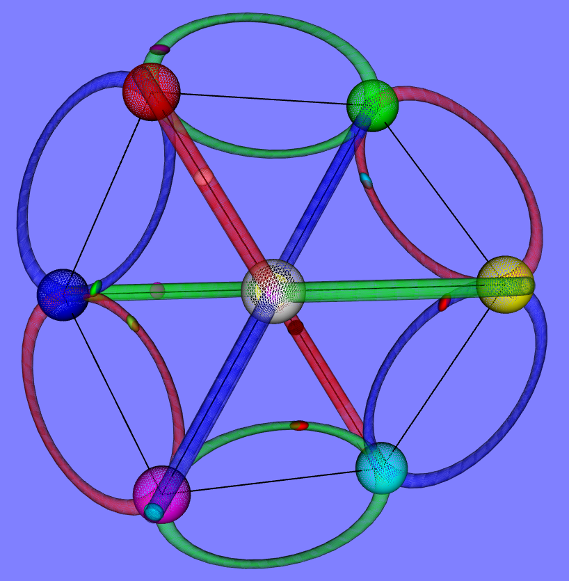 Spheres in nodes of cube
