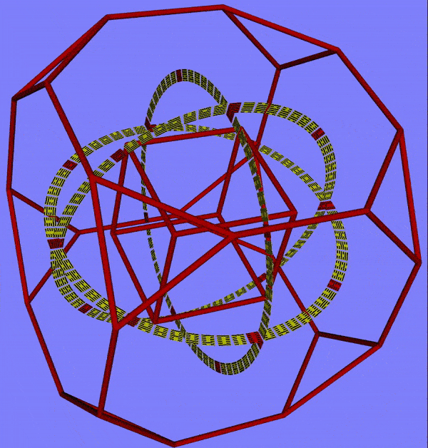 Drilled truncated cube with rotation of 3 mutually orthogonal circles of 64 hexagrams