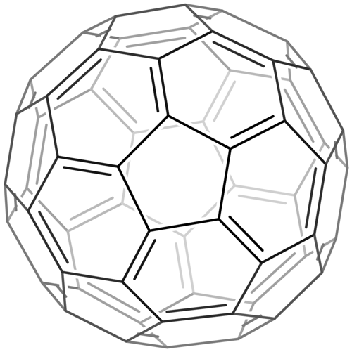 Rotation of truncated icosahedron showing distinctive carbon bonding of C60 fullerene 