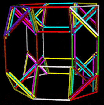 Animation of angular edge movements of drilled truncated cube