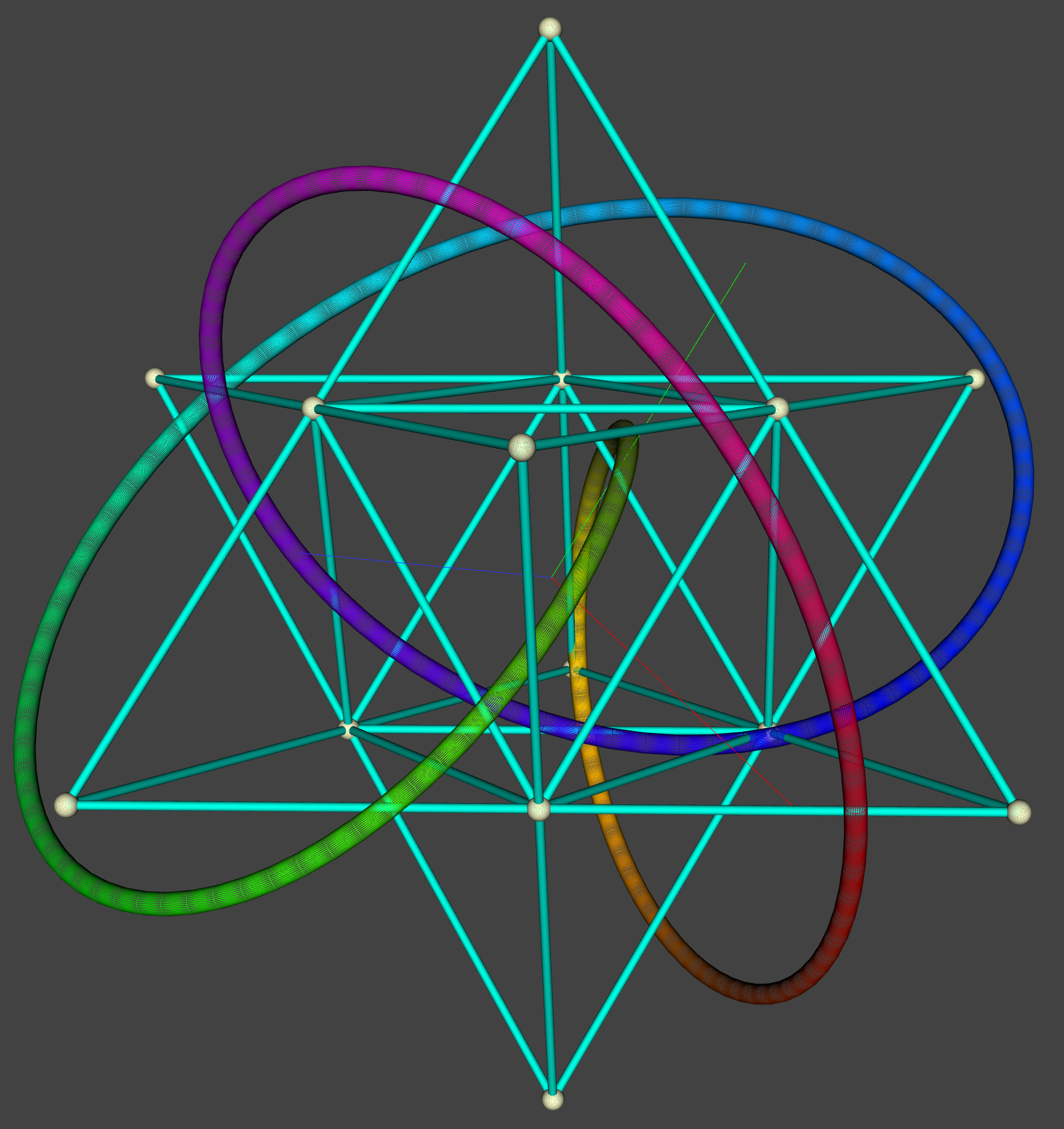 Rotation of Mereon trefoil around stellated octahedron