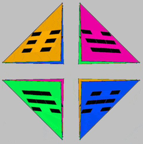 Animation of exploding tetrahedron with 8-valued BaGua encoding