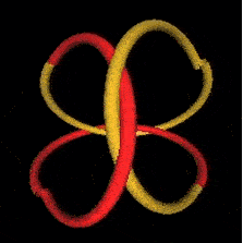 Animation of 3 trefoil and figure-of-eight knots 
