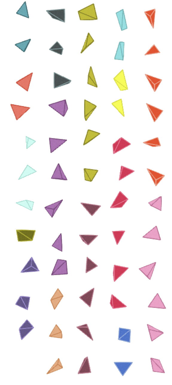 Screenshot of animation of 59 tetrahedra with rational dihedral angles