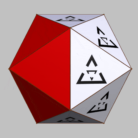 Placement of triangular distinctions between 16 tetrahedra onto faces of isosahedron