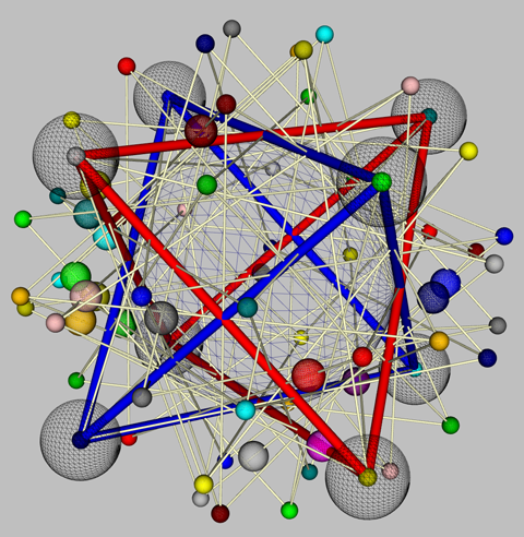 View of stella octangula configuration of 2 tetrahedra in a compound of 16