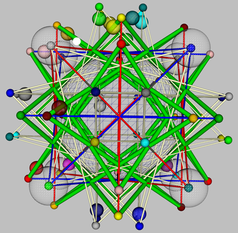 View of selected patterns in a compound of 16 tetrahedra