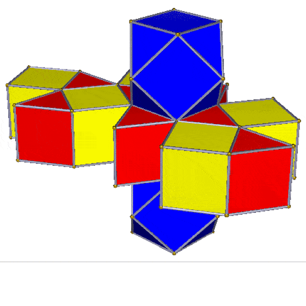 Animation of unfolded 3D representation of 4D cuboctahedral prism