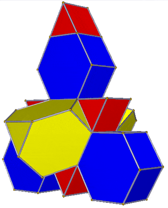 Animation of unfolded 3D representation of 4D truncated tetrahedral prism
