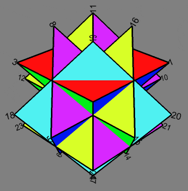 Cognitive system suggested by dual of face-excavated cube of 24 vertices
