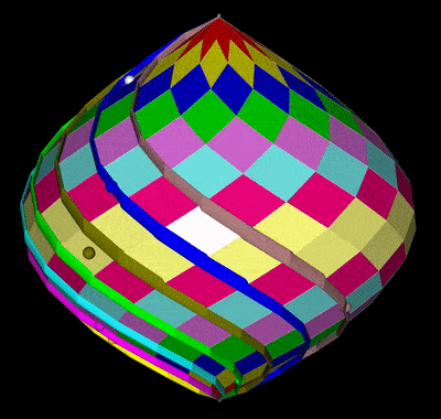 Animations of communications suggested by movement of coloured spheres over a zome configuration