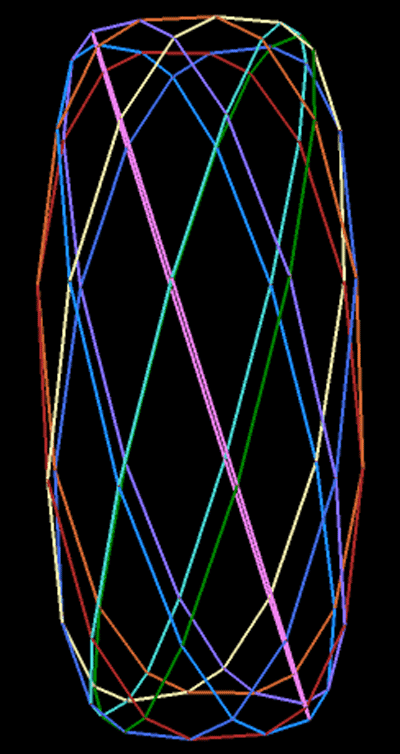 9-frequency zome with edges coloured by great circle