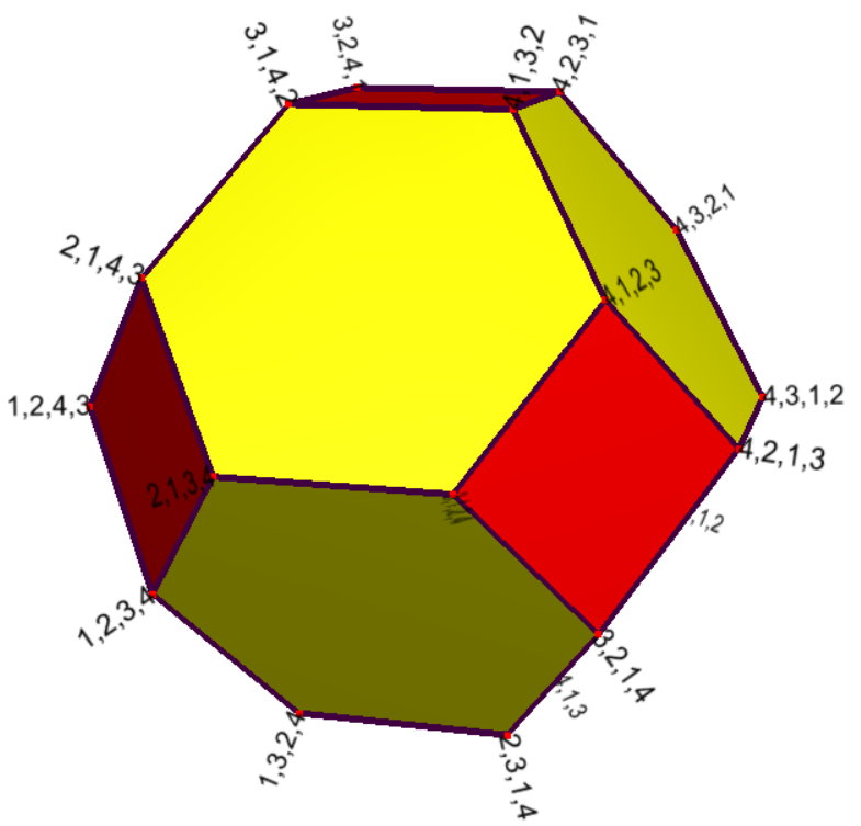 Truncated octahedron with 24 vertices distinctively numbered 