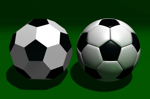 Comparison of truncated icosahedron with association football 