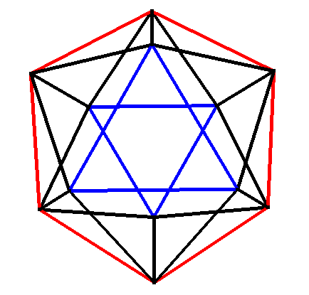 Rotation of icosahedron into positions highlighting contrasting patterns 