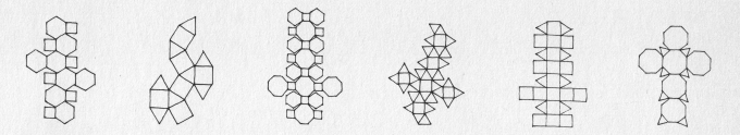 "Nets" of the faces of 6 Archimedean solids 